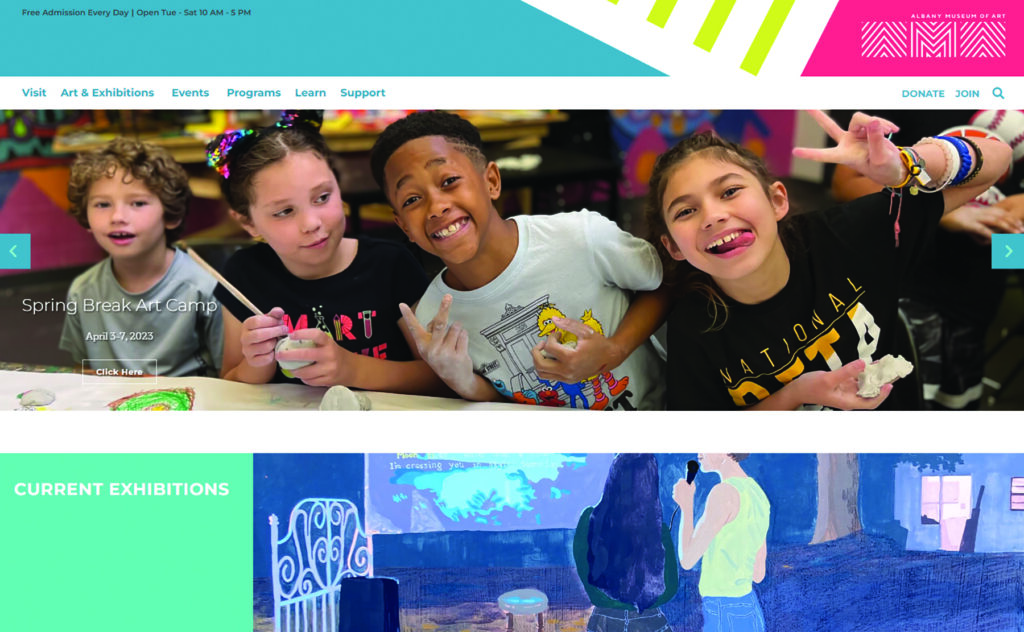 Screen capture of Albany Museum of Art homepage