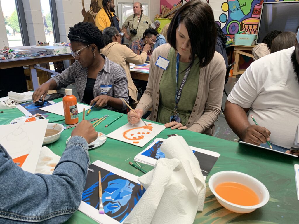 Teachers work on art projects at the October 2022 Art Ed Connect Workshop at the Albany Museum of Art.