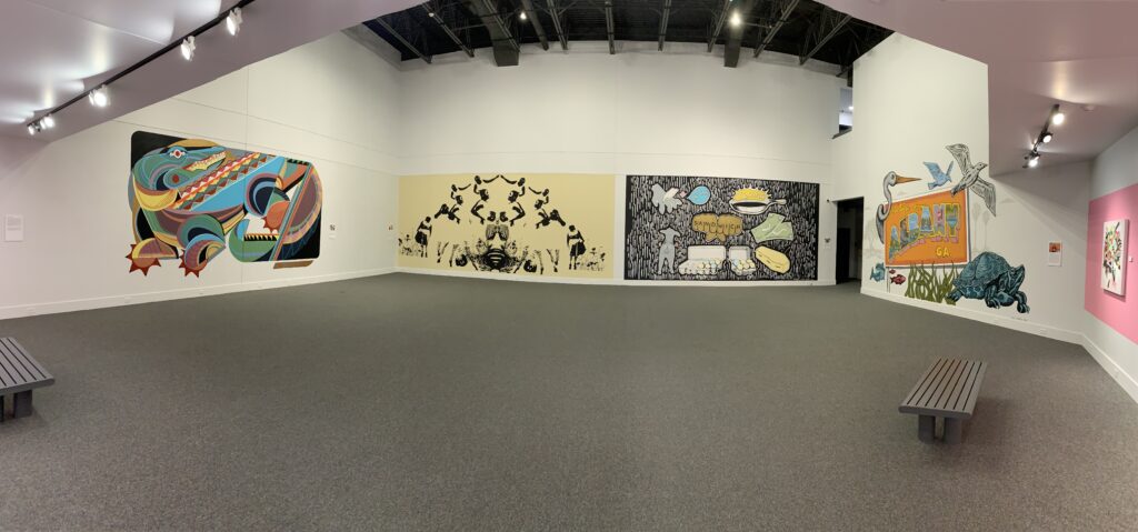 Panoramic view of On the Wall exhibition of murals
