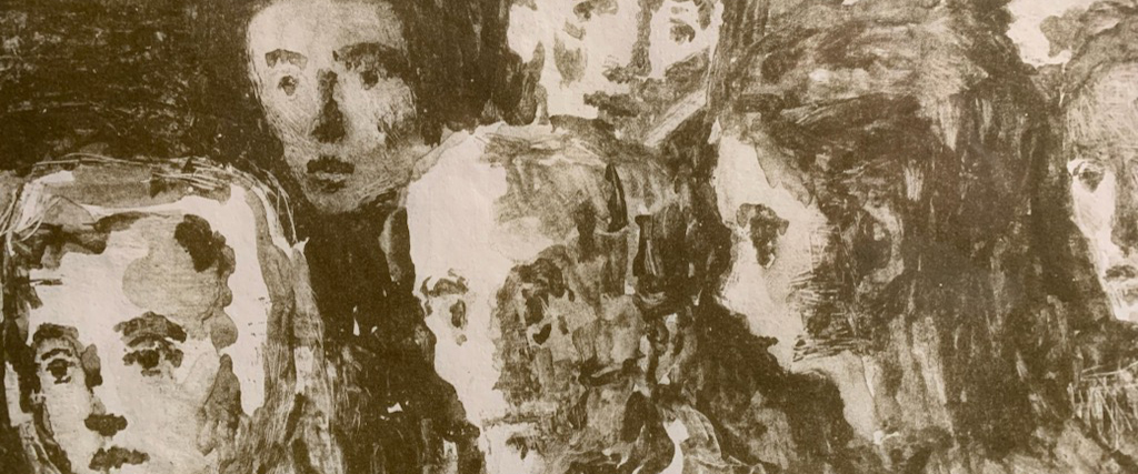 Detail of lithograph shows faces of immigrants to the United States