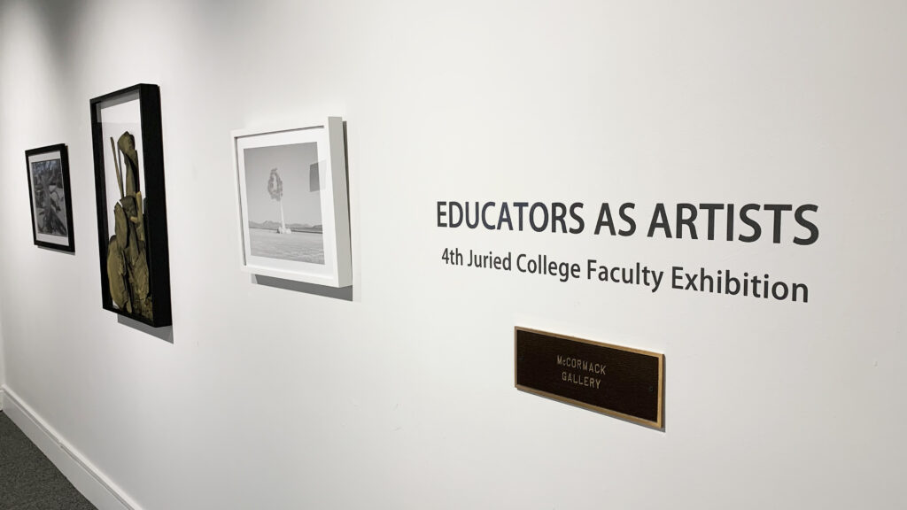 Title wall of educators as artists show